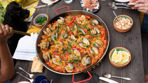 Chili Paella With Almonds, Lemons, And Peppers Wallpaper