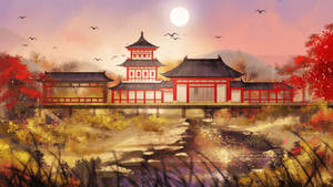 Chinese House Digital Artwork Wallpaper