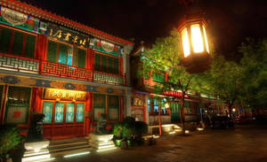 Chinese House On Evening Wallpaper