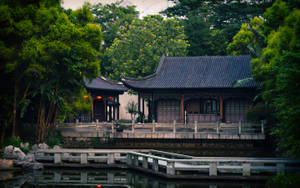 Chinese House With Trees Wallpaper