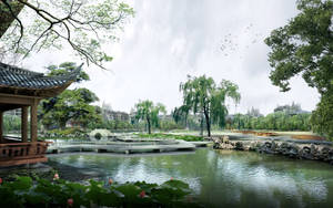 Chinese Houses Landscape Wallpaper