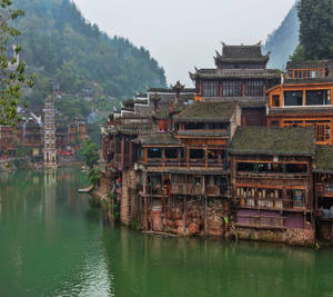 Chinese Houses On Water Wallpaper