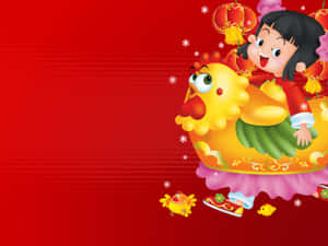 Chinese New Year 2022 Girl Riding A Chicken Wallpaper