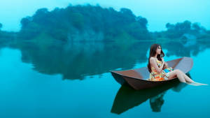 Chinese Woman On Canoe Wallpaper