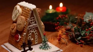 Chocolate Christmas Theme Gingerbread House Wallpaper