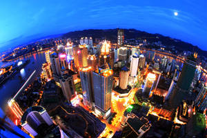 Chongqing China Aerial Fisheye Wallpaper