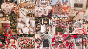 Christmas Collage Laptop Red And White Theme Wallpaper