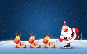 Christmas Desktop Santa Reindeers Wallpaper
