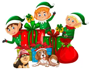 Christmas Elf With Dogs Wallpaper