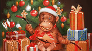 Christmas Monkey Cartoon Wallpaper