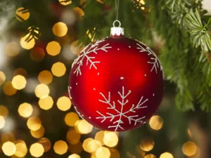 Christmas Ornaments Hanging Off The Tree Wallpaper