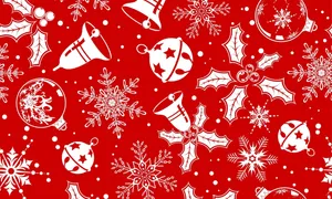 Christmas Pattern With Snowflakes And Bells On Red Wallpaper