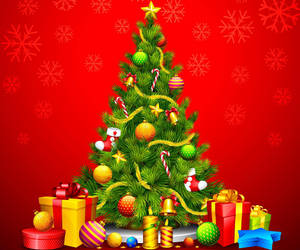 Christmas Tree On Red Background Wallpaper