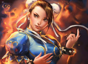 Chun Li Flaming Backdrop Artwork Wallpaper