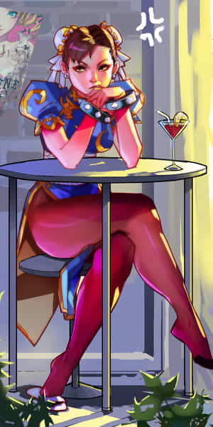 Chun Li Relaxingat Cafe Wallpaper