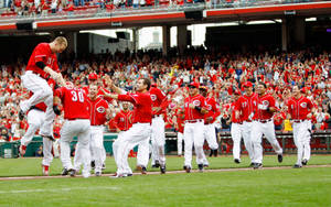 Cincinnati Reds Players Painting Town Red Wallpaper