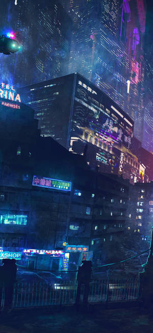 City Buildings Cyberpunk Iphone X Wallpaper