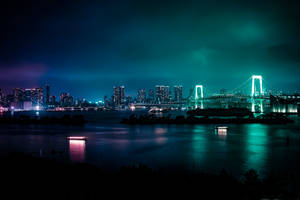 City Night Neon Green Bridge Wallpaper