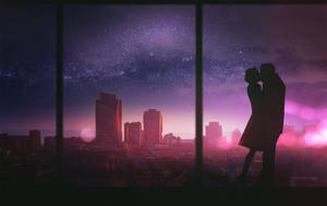 City Silhouette Kissing Hd Wallpaper