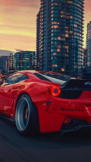 Cityscape Scarlet Ferrari Iphone Wallpaper