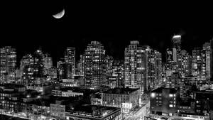 Cityscape With Crescent Moon Wallpaper