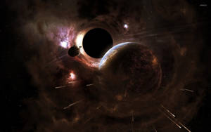 Clashing Planet In A Black Hole Wallpaper