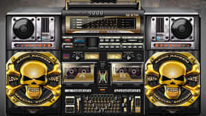 Classic 80s Boombox With Gold Skull Wallpaper