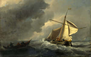 Classic Art A Dutch Vessel In A Strong Breeze Wallpaper
