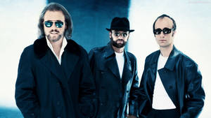 Classic Bee Gees In Black Leather Jackets Wallpaper