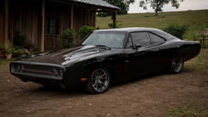 Classic_ Black_ Muscle_ Car_ Outdoors Wallpaper