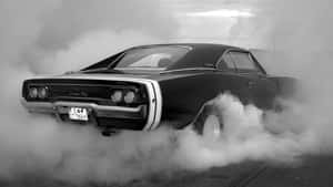 Classic Car Burnoutin Blackand White Wallpaper