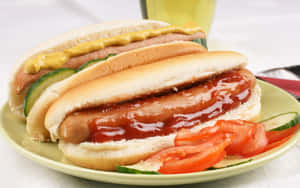 Classic Hot Dog With Condiments Wallpaper