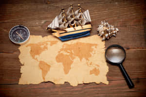 Classic Map Compass And Magnifying Glass Wallpaper