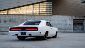 Classic White Muscle Car Rear View Wallpaper