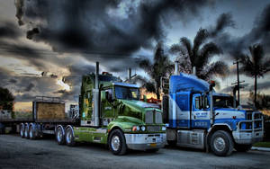 Classy Green And Blue Transporter Truck Wallpaper