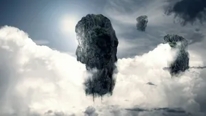 Clouds Around Floating Rock Islands Wallpaper