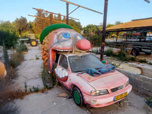 Clown Themed Car Art Installation Wallpaper