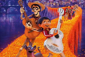 Coco Characters At Marigold Bridge Wallpaper