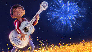 Coco Miguel Rivera Near Fireworks Wallpaper