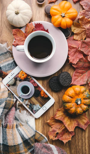 Coffee In Autumn Photo Wallpaper