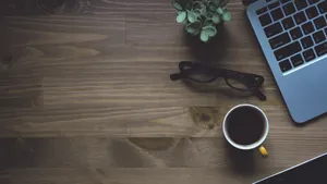 Coffee Laptop On Desk Wallpaper