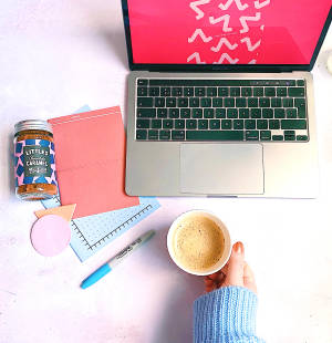 Coffee With Pink Laptop Screen Wallpaper