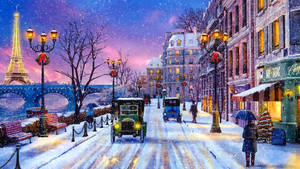 Cold Paris Winter Painting Wallpaper