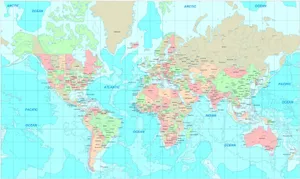 Colored World Map With Grids Wallpaper