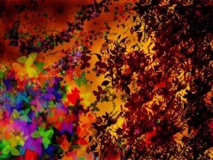 Colorful Abstract Butterflies And Flowers Wallpaper