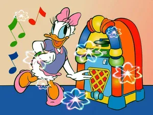 Colorful Daisy Duck And Vintage Radio Wallpaper