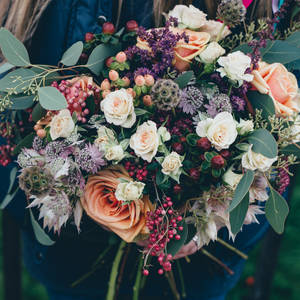 Colorful Flower Bouquet With Roses Cacti And Berries Wallpaper