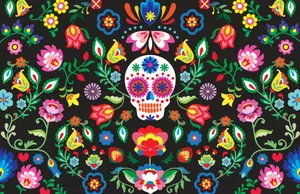 Colorful Flowers And Sugar Skull Wallpaper