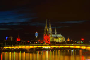 Colorful Gothic Cologne City Skyline Wallpaper