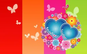 Colorful Hearts, Flowers, And Butterflies Wallpaper